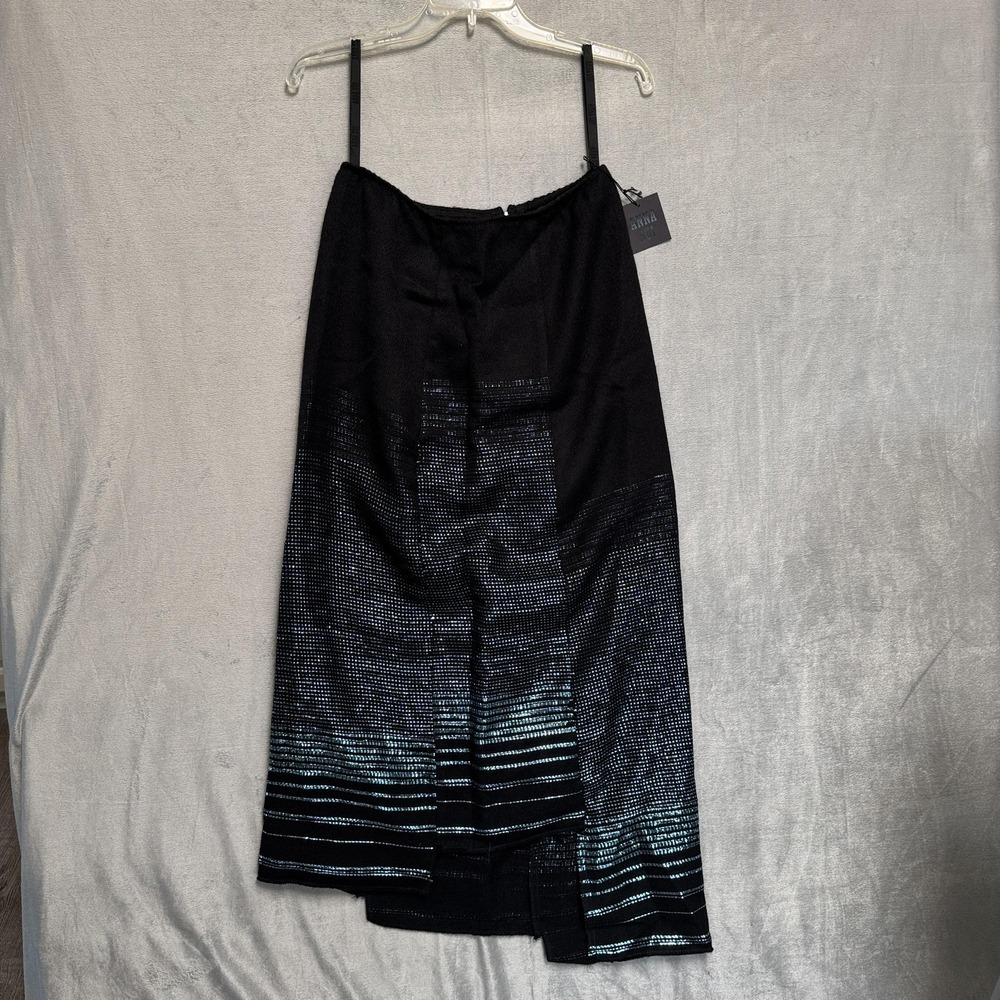 Anna Sui Skirt Womens 4 Black Stripe Wool Knit Midi Lined Back Slit Made USA‎